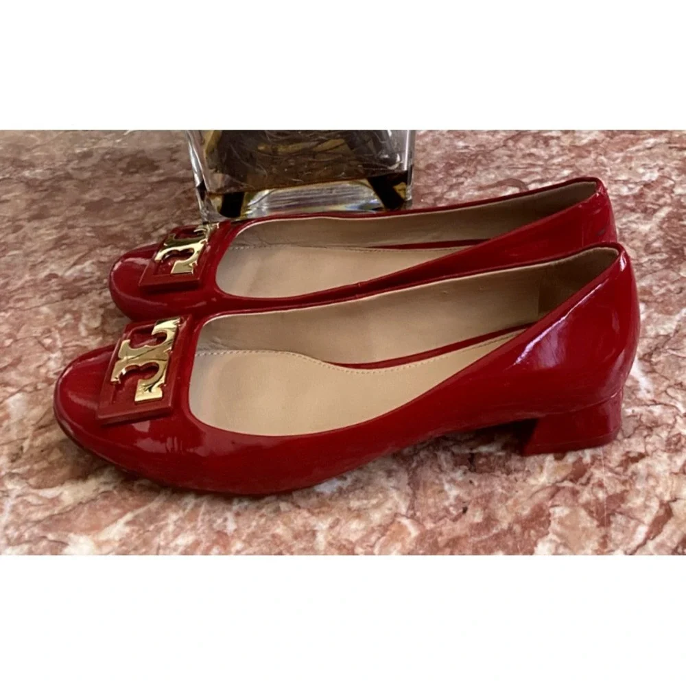 Tory Burch Gigi Women's Red Patient Leather Block Heel Pumps Size 7.5M EUC! $285